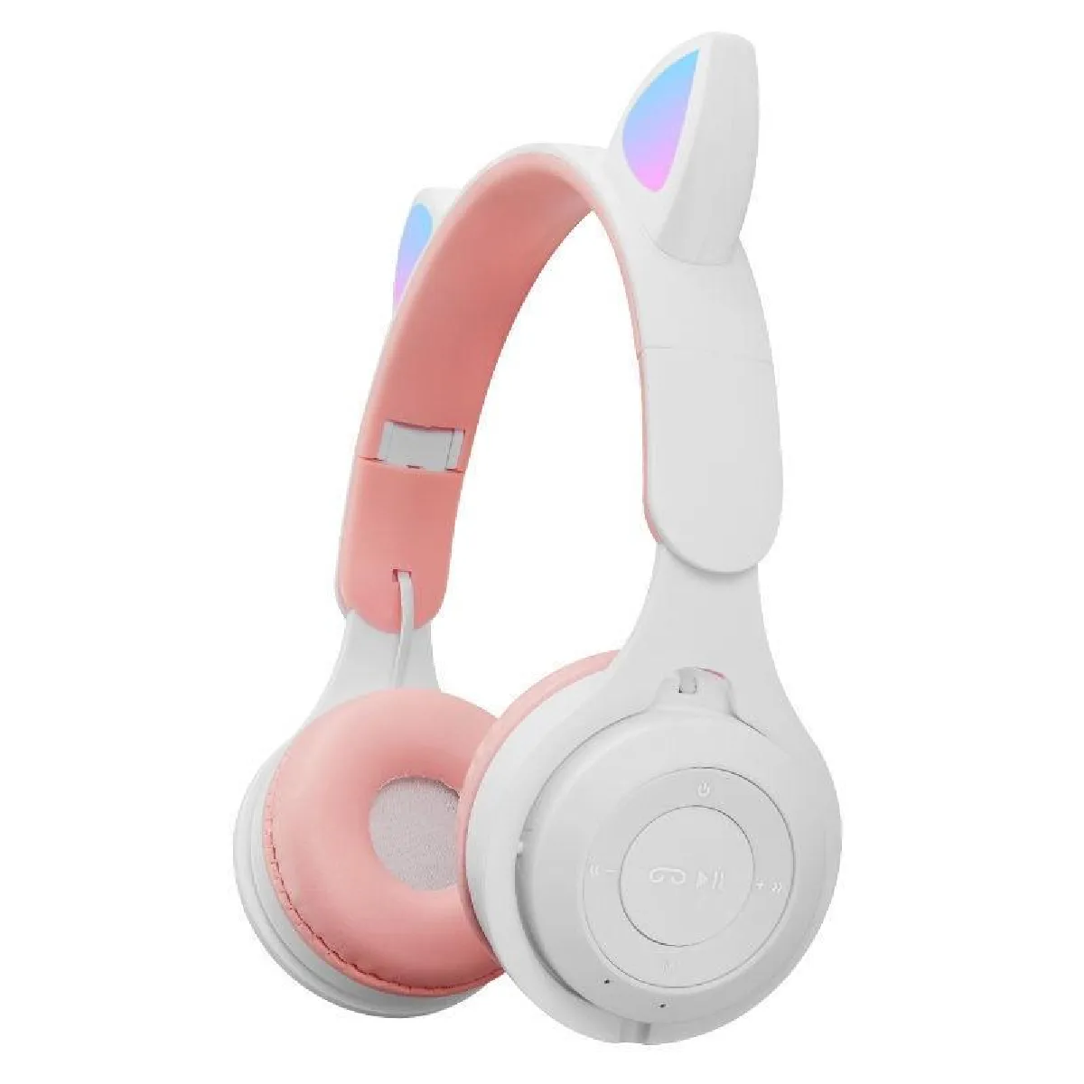 Yonis Blanc Casque Audio Oreilles De Chat Pliant Led