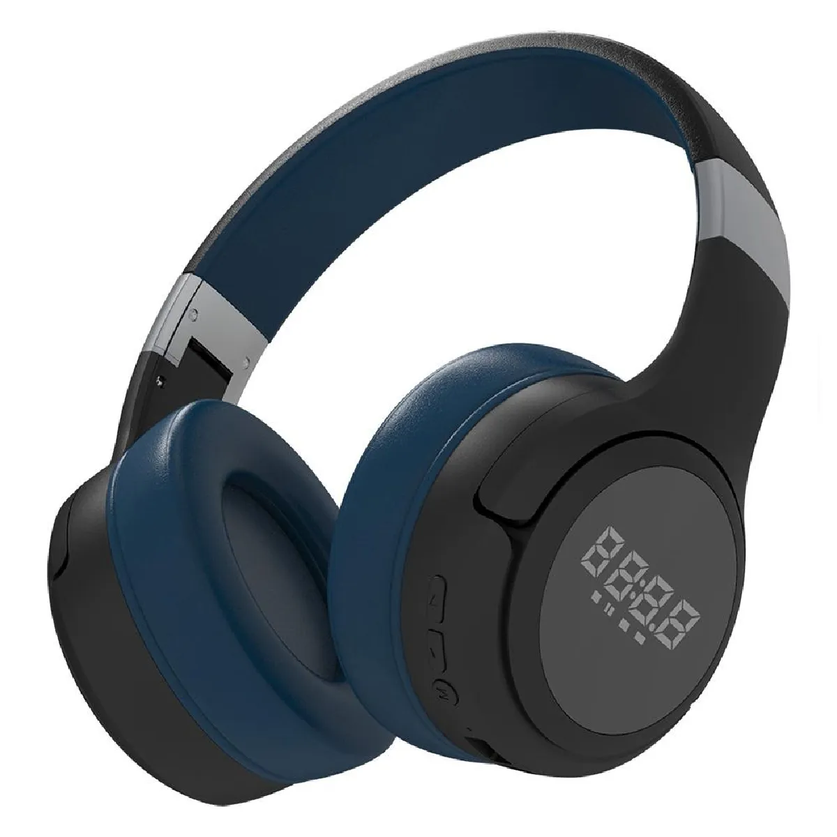 Yonis Argent/Bleu Casque Audio Bluetooth Pliable Avec Écran Lcd Et Réduction De Bruit