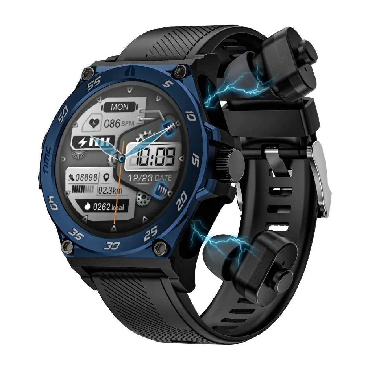 Yonis Bleu Montre Connectée Sportive Etanche Avec Ecouteurs Bluetooth Appels Santé - Image 2