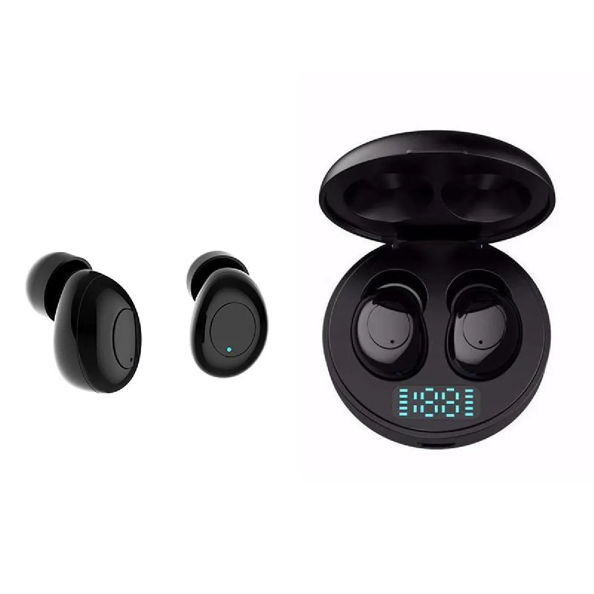 YONIS - Écouteurs Bluetooth Sans Fil - Boîtier de Charge avec Affichage LED - Noir - Image 2