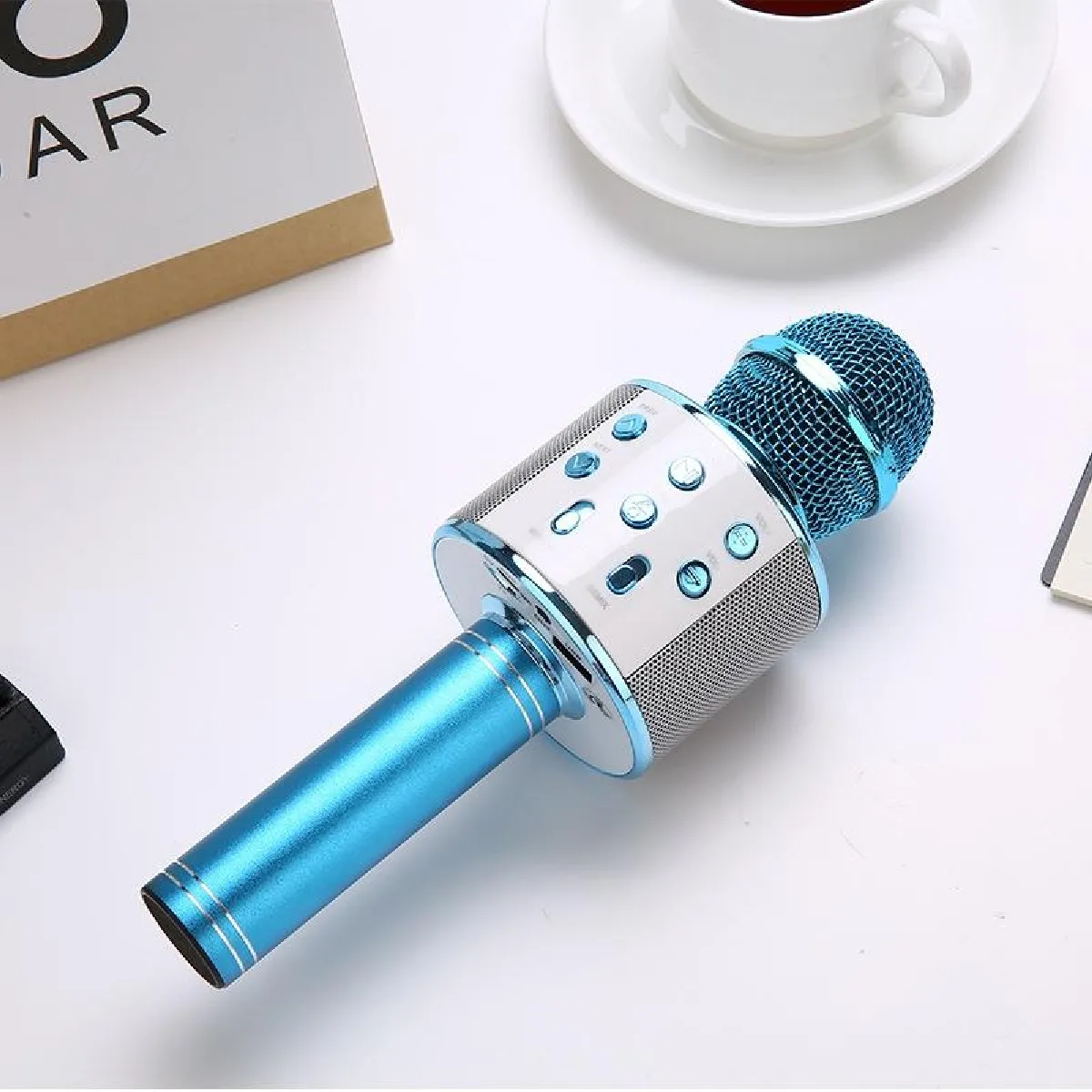 Yonis Bleu Microphone Bluetooth Sans Fil Avec Lumières