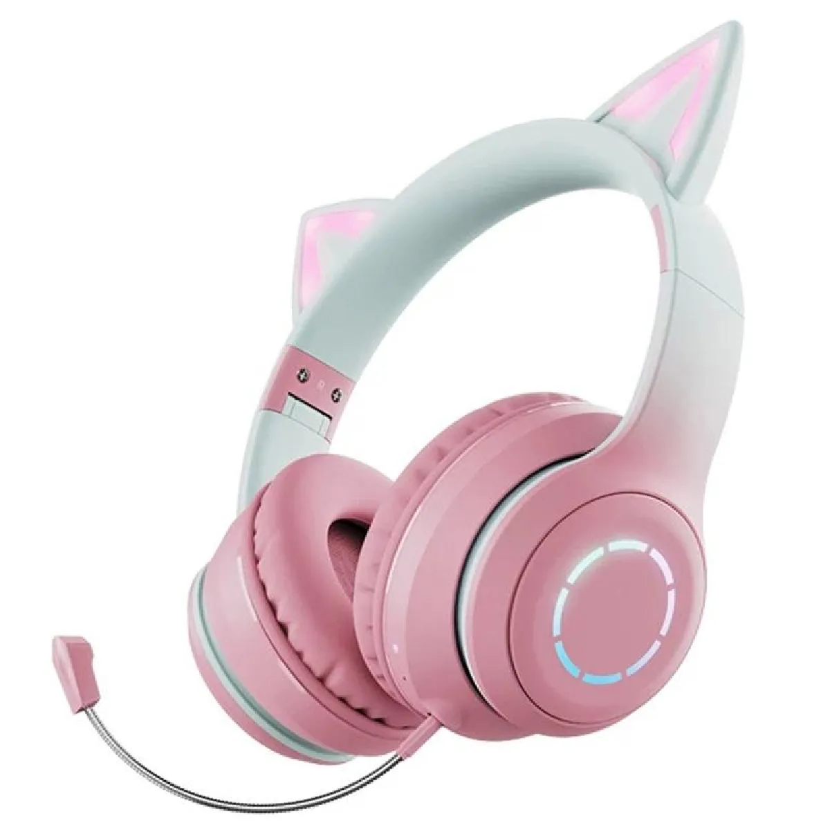 Yonis Rose Casque Audio Sans Fil Oreilles De Chat Rgb Pour Gaming Et Musique