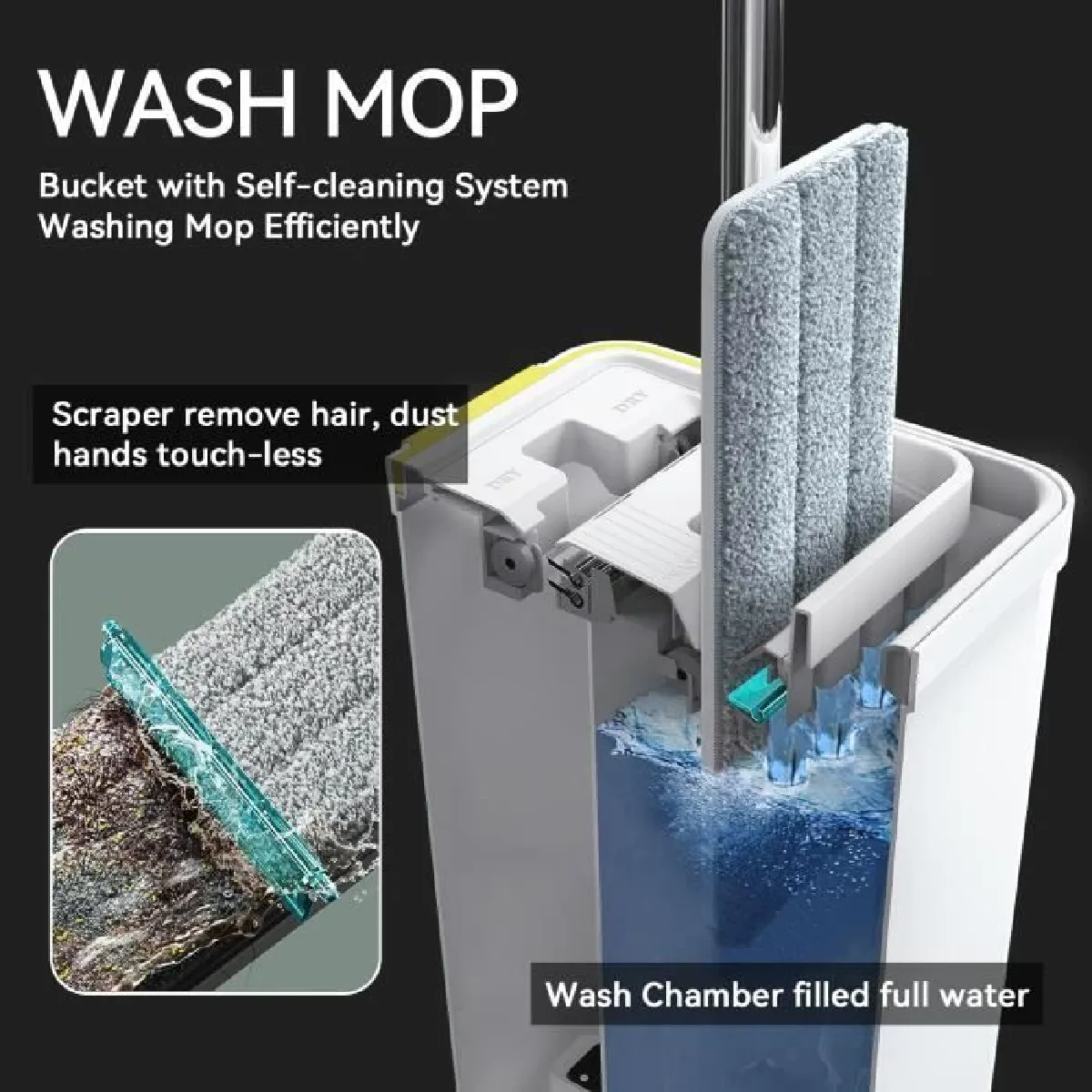 Balai Serpillère Et Seau Essoreur Masthome - Microfibre, 5 Tampons - Télescopique