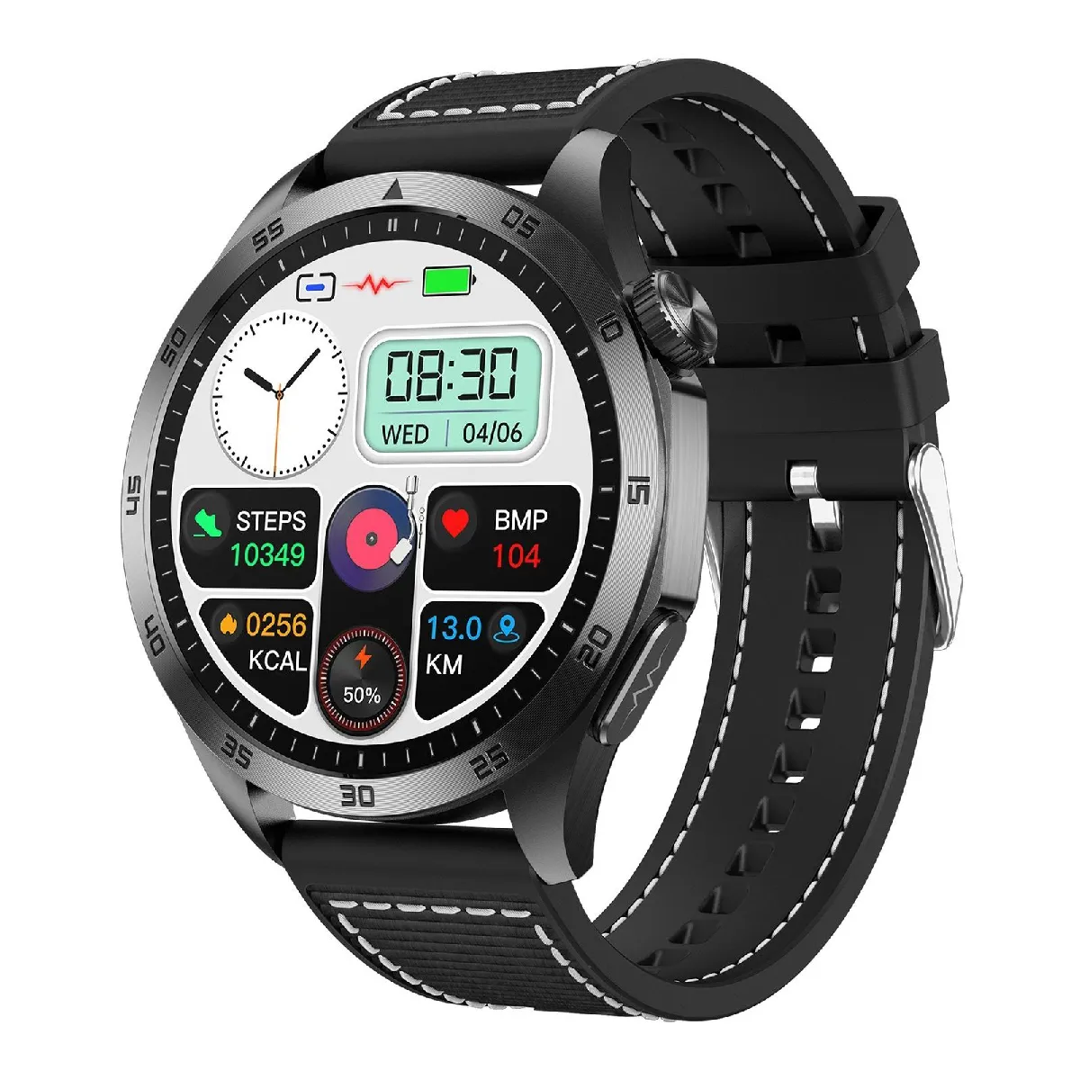 YONIS - Montre Connectée - Écran 1.43 Pouces - Bluetooth - ECG - IP68 - Argent - Image 2