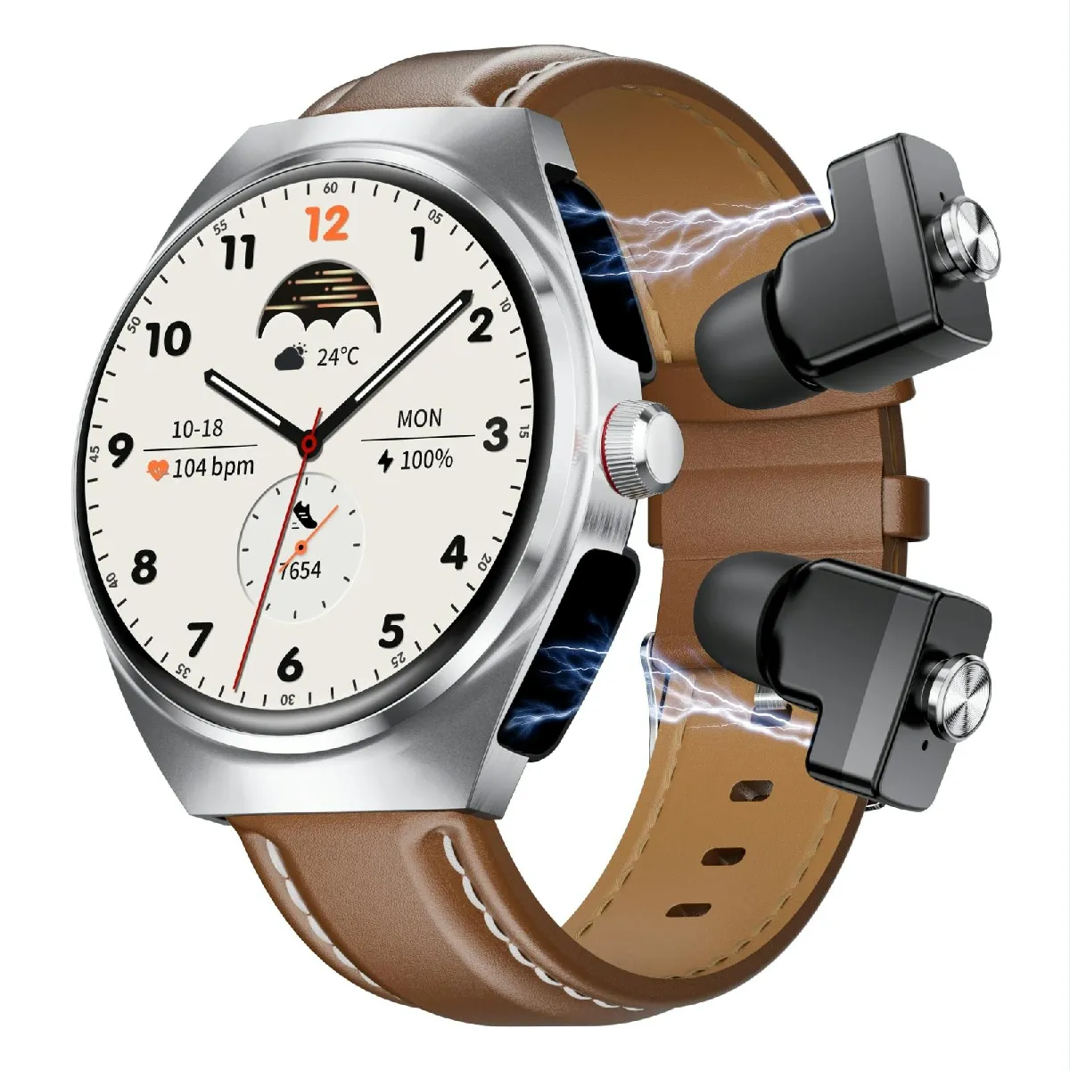 Yonis Argent Montre Connectée Écouteurs Bluetooth Intégrés