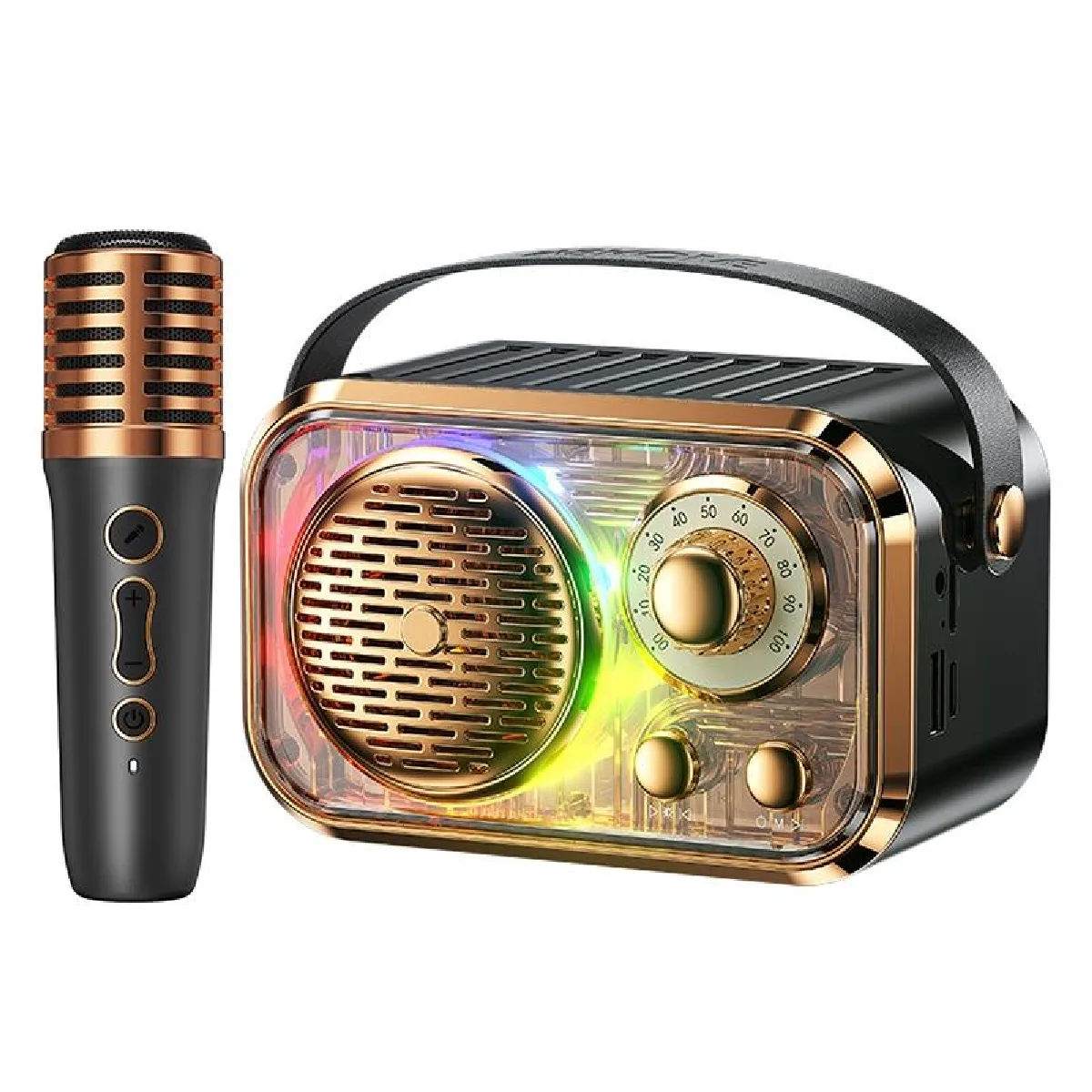 Yonis Noir Enceinte Bluetooth Sans Fil Avec Micro Et Effets Lumineux Rgb Pour Karaoké - Image 3