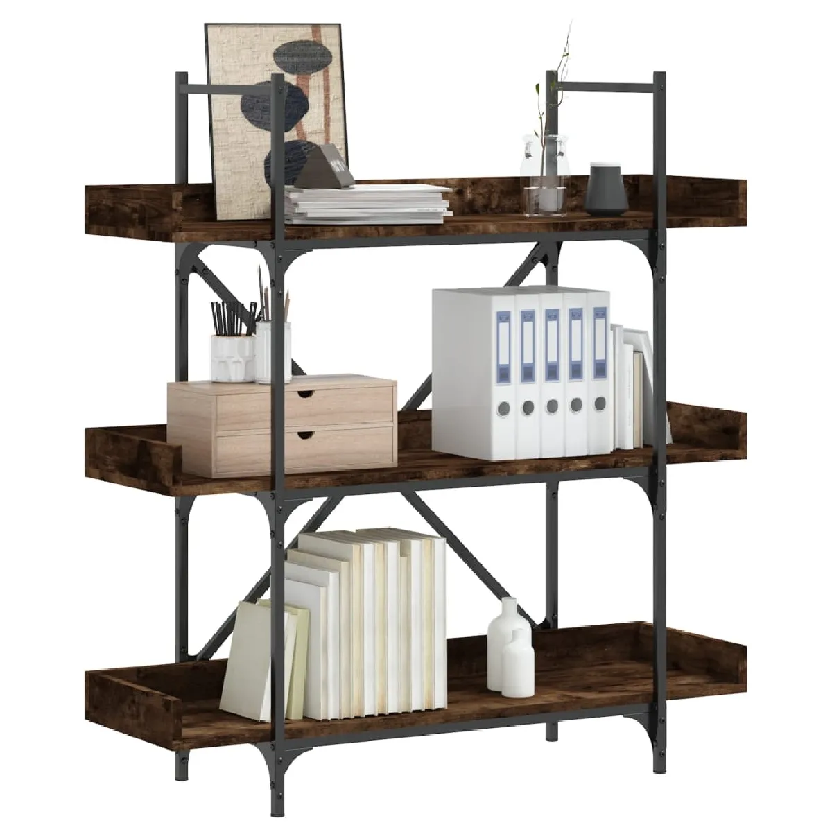 vidaXL Bibliothèque 3 niveaux Chêne fumé