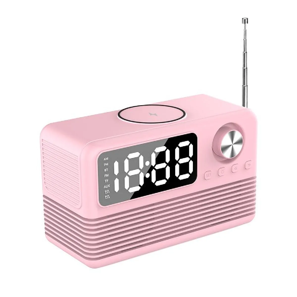 YONIS - Enceinte Bluetooth - Radio Réveil - Chargeur Sans Fil 15W - Rose - Image 3