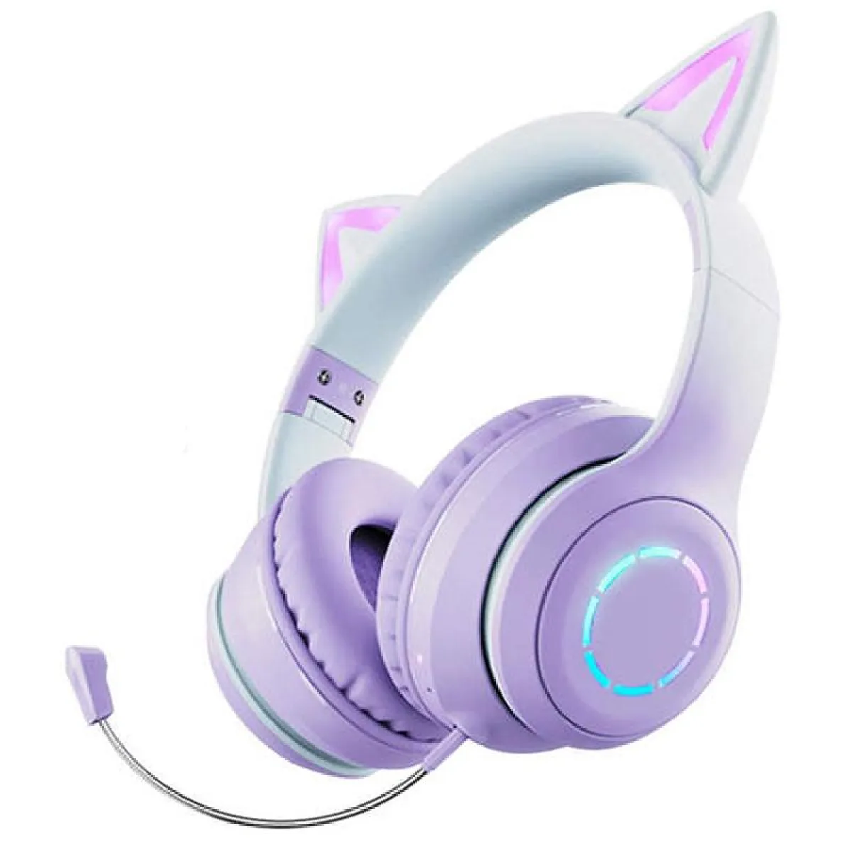 Yonis Violet Casque Audio Sans Fil Oreilles De Chat Rgb Pour Gaming Et Musique