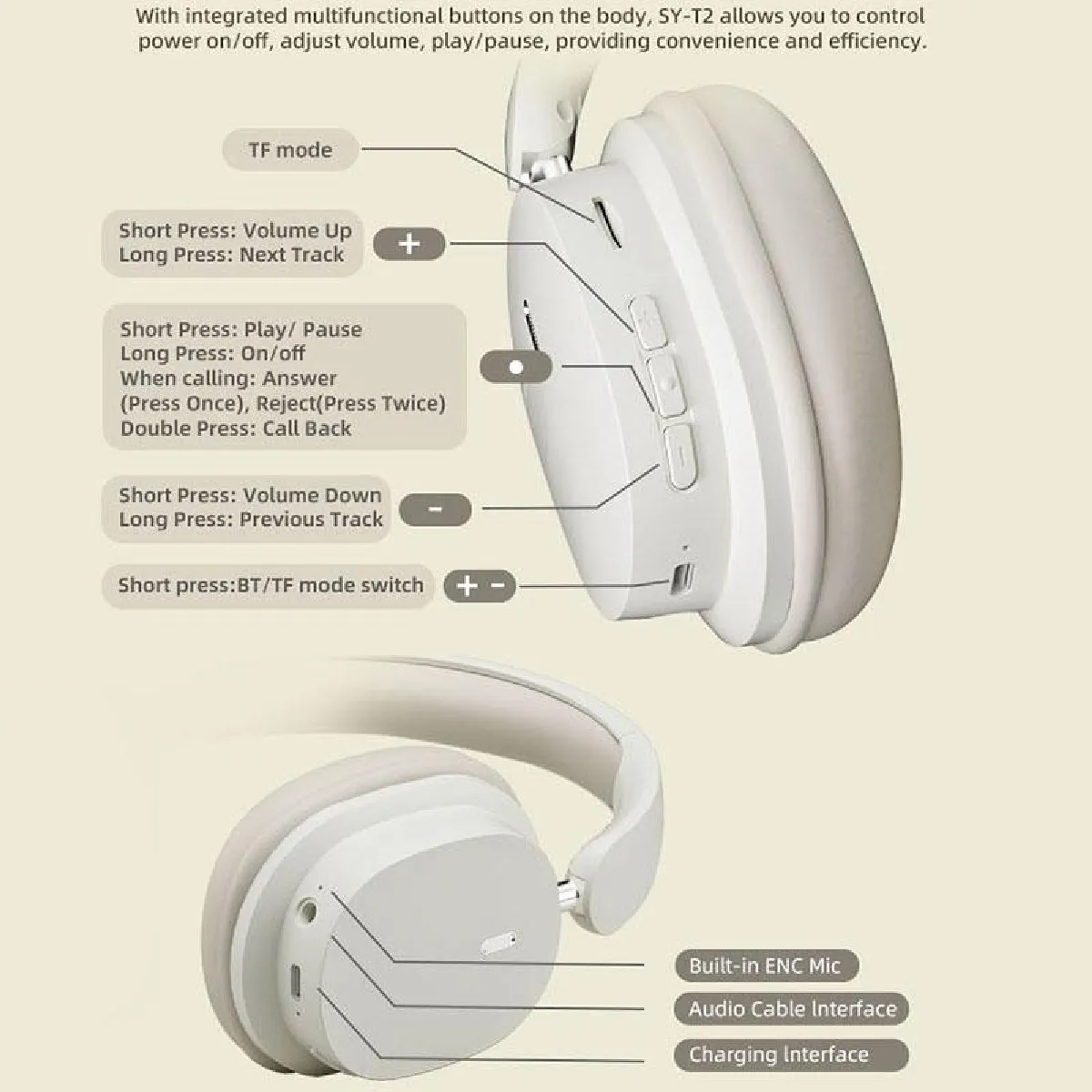 Yonis Vert Casque Audio Sans Fil Réduction De Bruit Haute Définition Pour Gaming