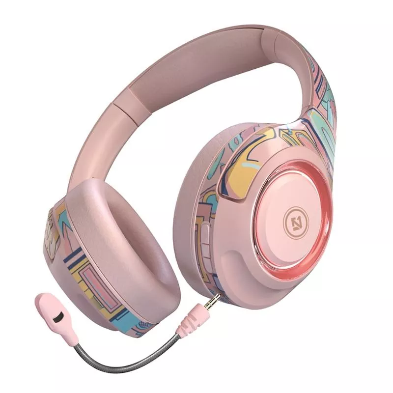 YONIS Casque Audio Bluetooth Sans Fil Rose Gaming