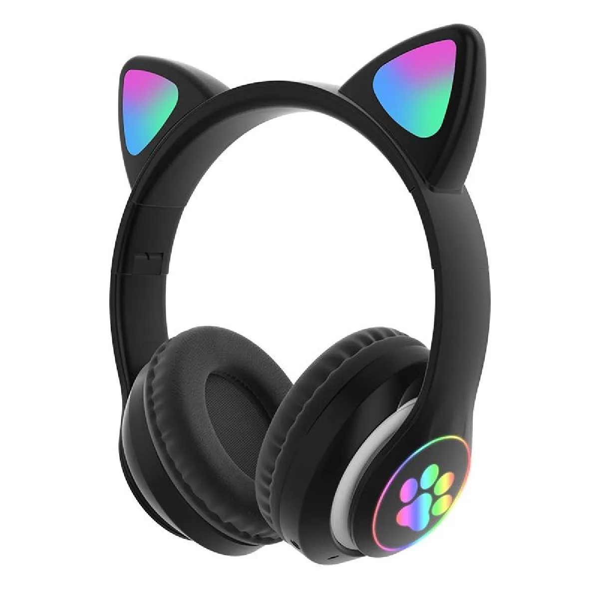Yonis Noir Casque Audio Bluetooth 5.0 Oreilles De Chat Rgb Stéréo Avec Réduction De Bruit