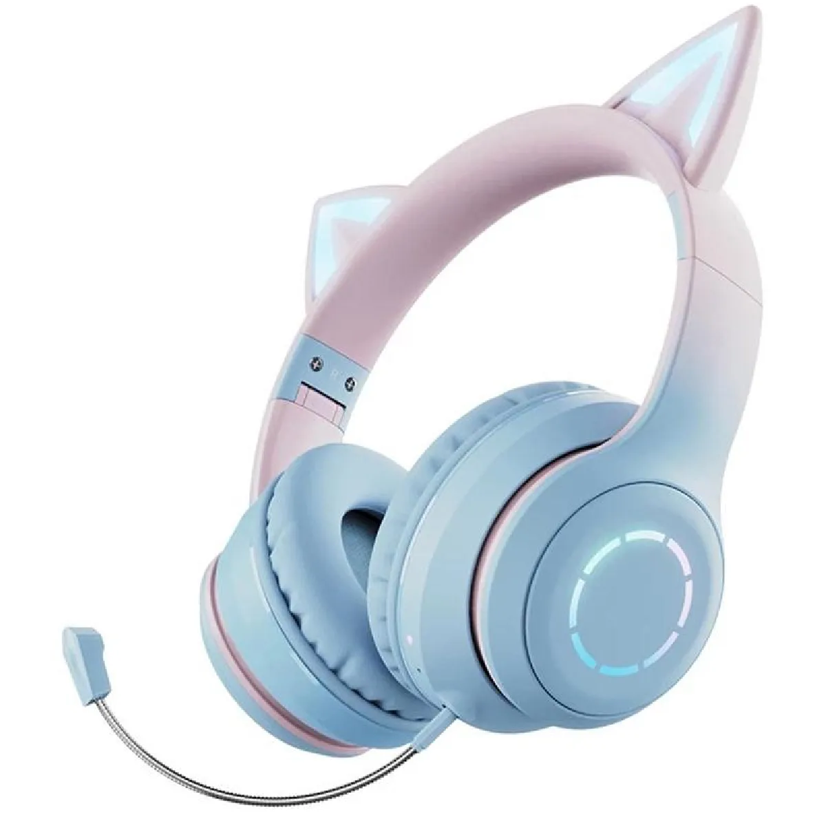 Yonis Bleu Casque Audio Sans Fil Oreilles De Chat Rgb Pour Gaming Et Musique