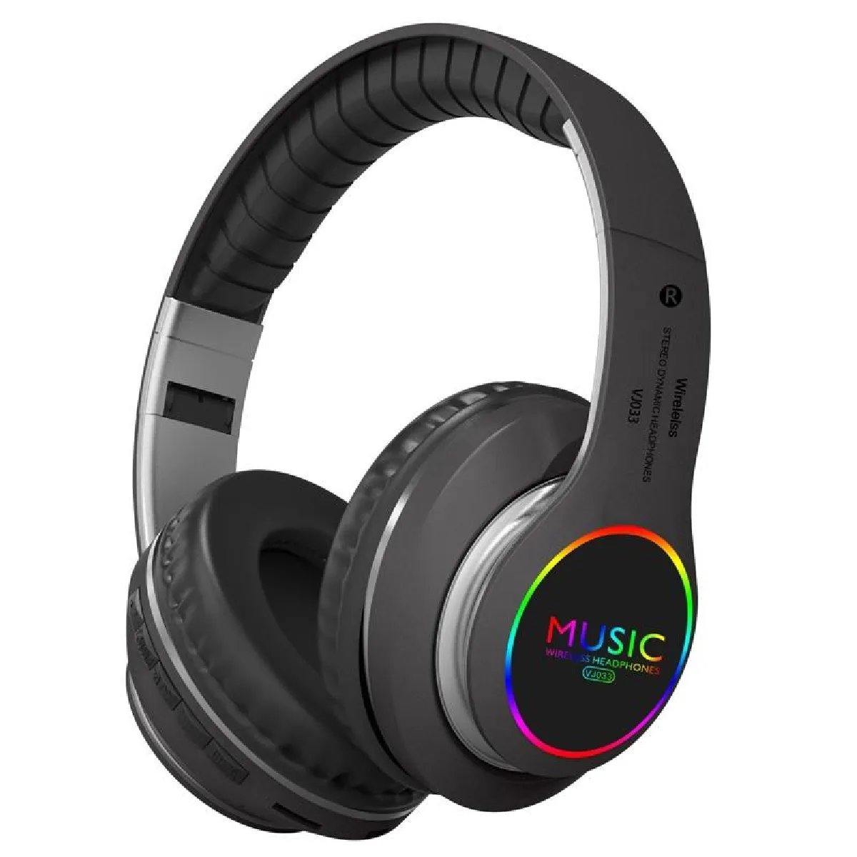 Yonis Noir/Gris Casque Audio Sans Fil Bluetooth 5.0 Led