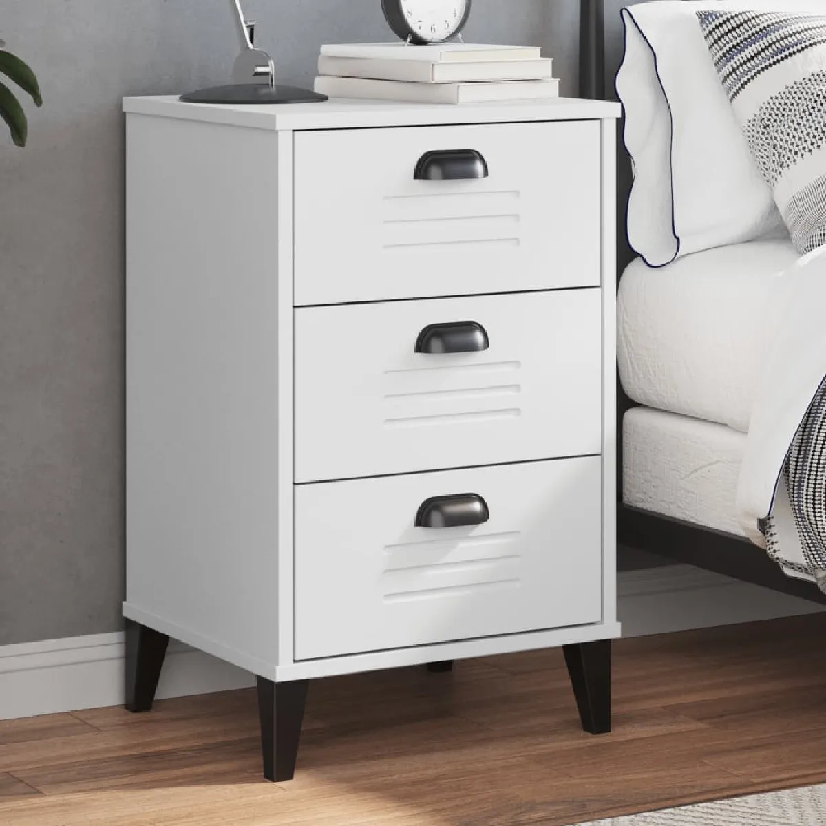 Vidaxl Blanc Table De Chevet, Armoire De Nuit Avec Tiroirs, Table De Téléphone, Meuble De Rangement Chambre, Industriel, 374911 - Image 3