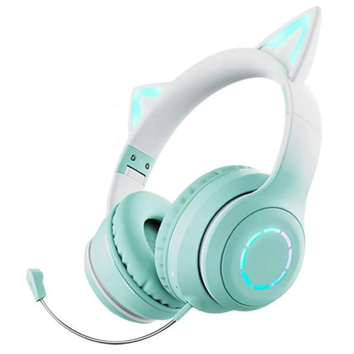 Yonis Vert Casque Audio Sans Fil Oreilles De Chat Rgb Pour Gaming Et Musique