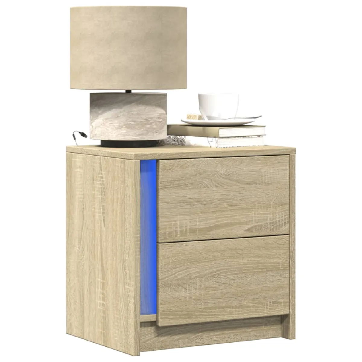 Non Communiqué Marron Vidaxl Armoires De Chevet Et Lumières Led 2 Pcs Chêne Sonoma, Table D'appoint, Armoire De Lit, Table D'appoint Pour La 852052 - Image 3