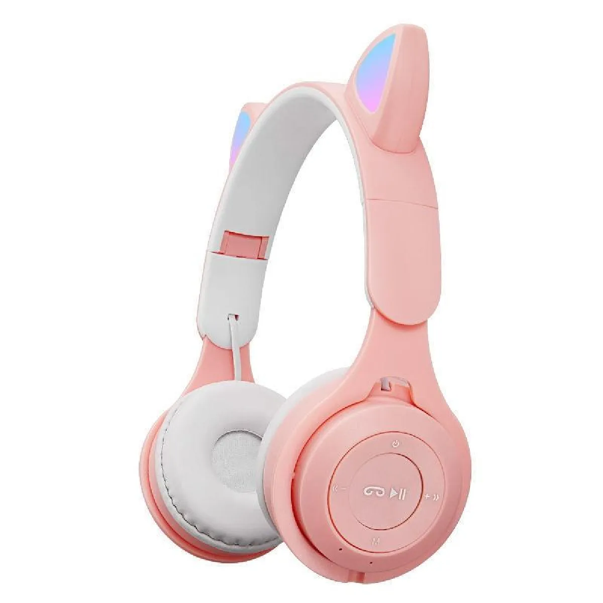 Yonis Blanc/Rose Casque Audio Pliable Led Chat Bluetooth 5.0 Son Stéréo Multimode