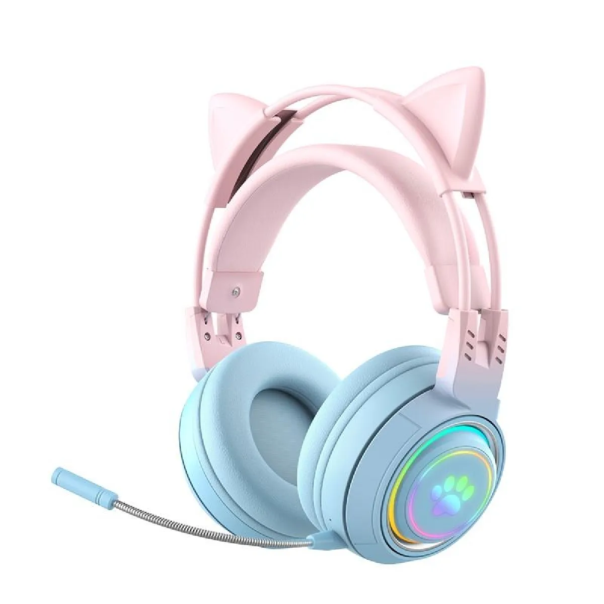 Yonis Rose/Bleu Casque Audio Sans Fil Oreilles De Chat Rgb
