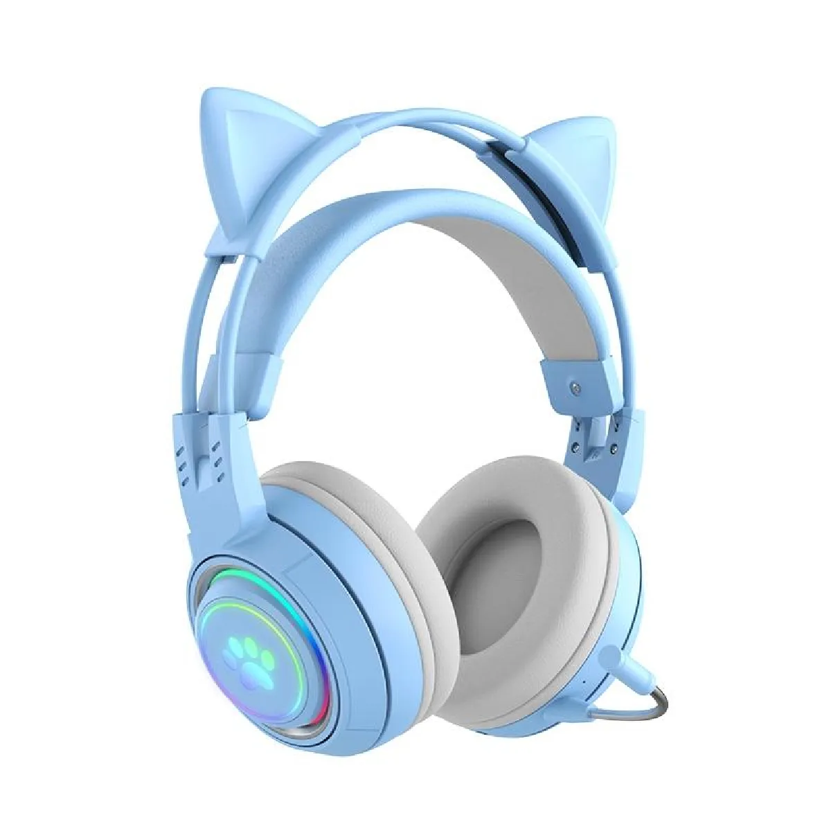 Yonis Bleu Casque Audio Stéréo Bluetooth Sans Fil Oreilles De Chat Avec Micro Détachable
