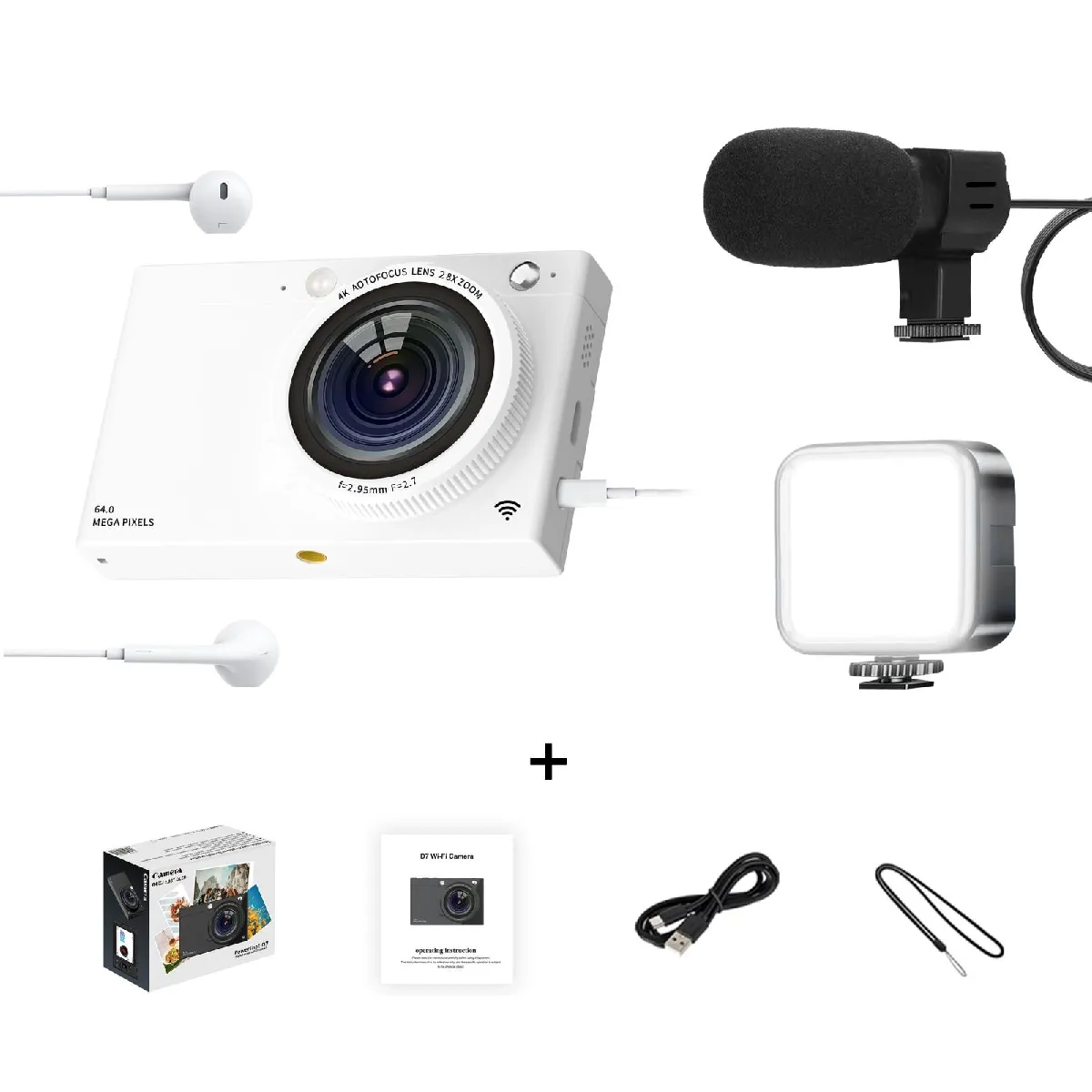 Yonis Blanc Caméscope Numérique 4K 64Mp Avec Wifi