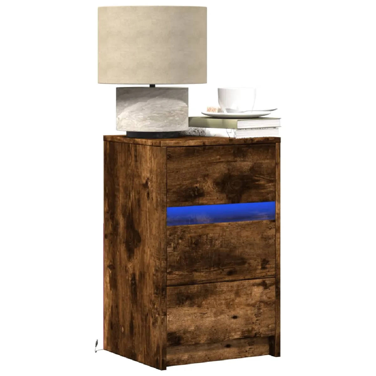 Non Communiqué Marron Vidaxl Armoire De Chevet Et Lumières Led Chêne Fumé Bois D'ingénierie, Table D'appoint, Armoire De Lit, Table D'appoint Pour 852016 - Image 3