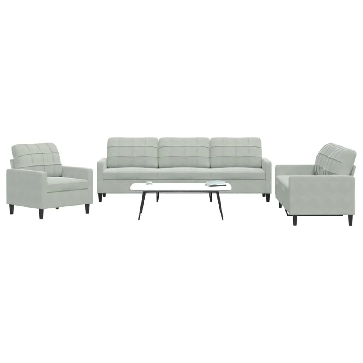 Vidaxl Gris/Clair Ensemble De Canapés 3 Pcs Avec Coussins Velours - Image 3