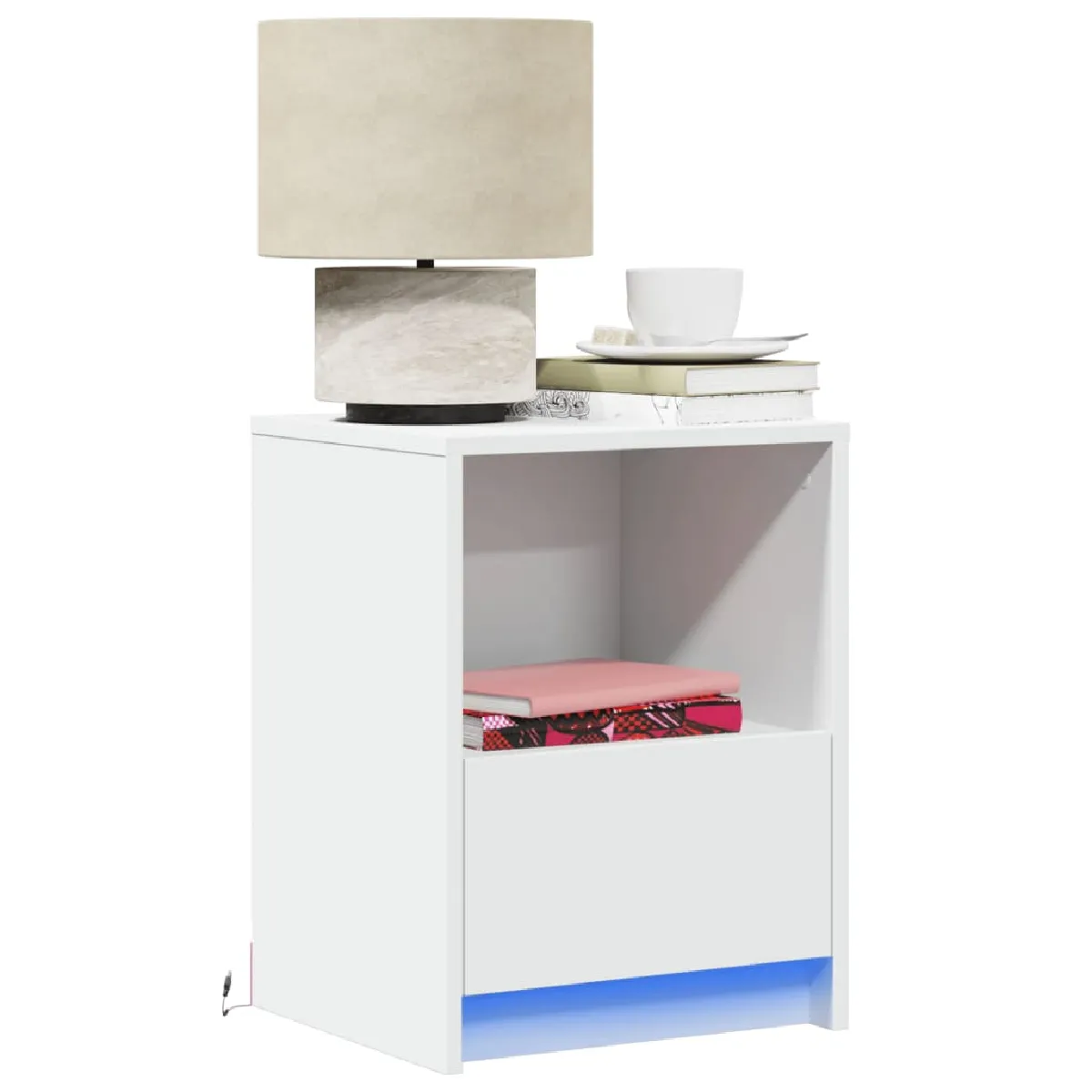 Non Communiqué Blanc Vidaxl Armoires De Chevet Et Lumières Led 2Pcs Bois D'ingénierie, Table D'appoint, Armoire De Lit, Table D'appoint 852020 - Image 2