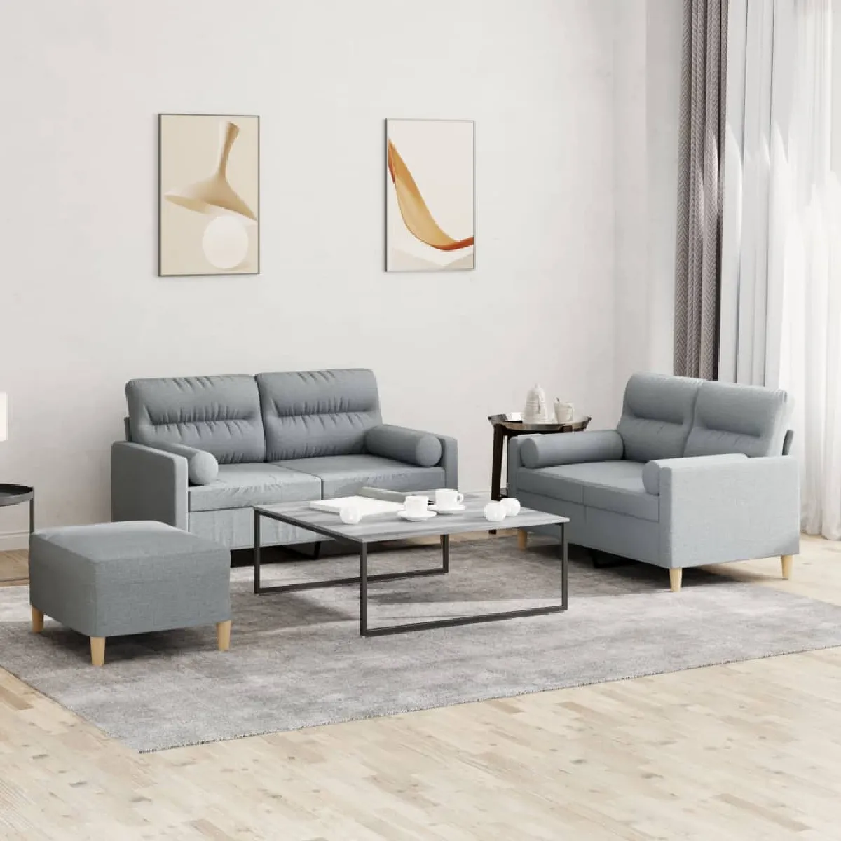 Non Communiqué Gris Clair Vidaxl Ensemble De Canapés 3 Pcs Coussins Tissu3201592 - Image 3