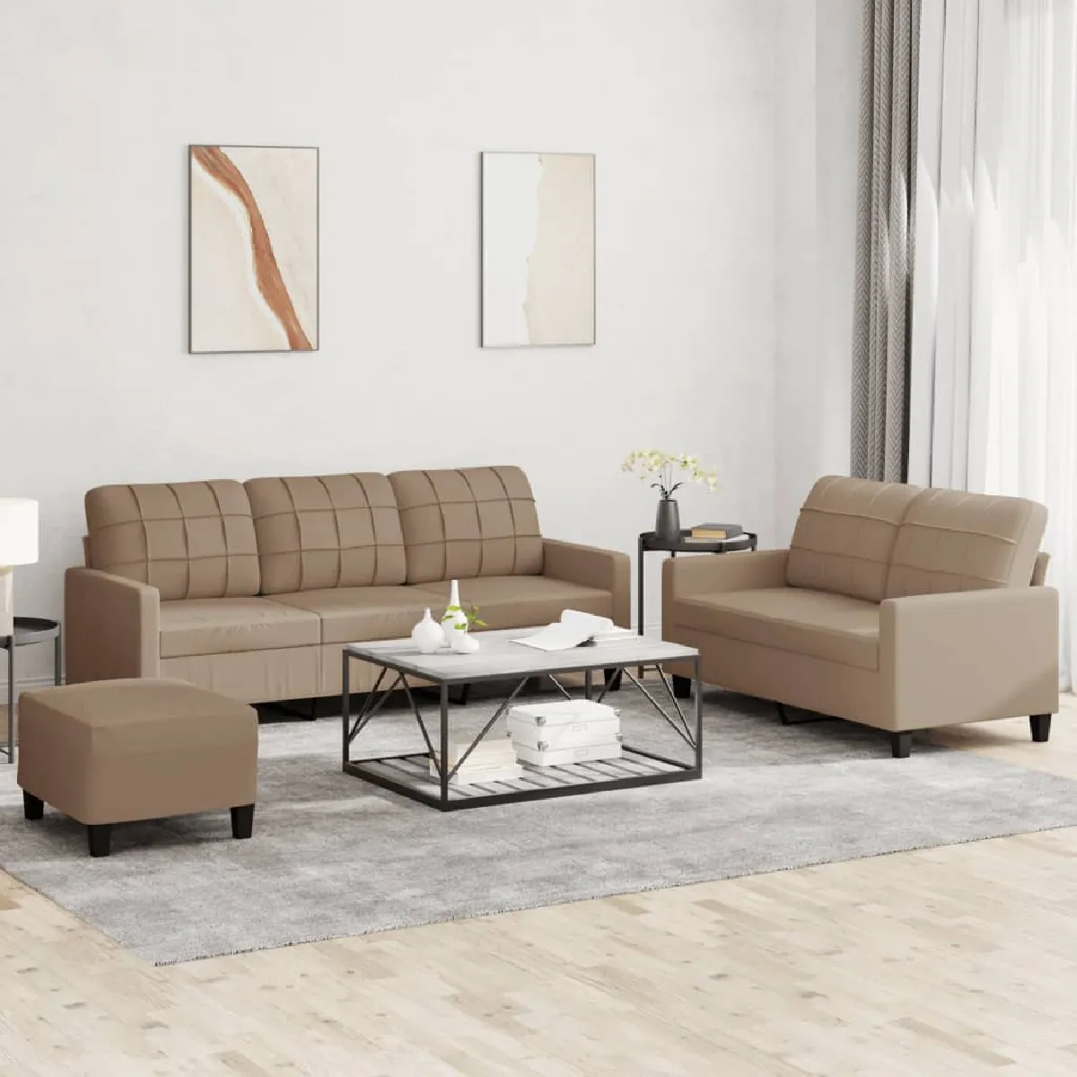 VidaXL Ensemble canapés 3 pcs Similicuir Cappuccino