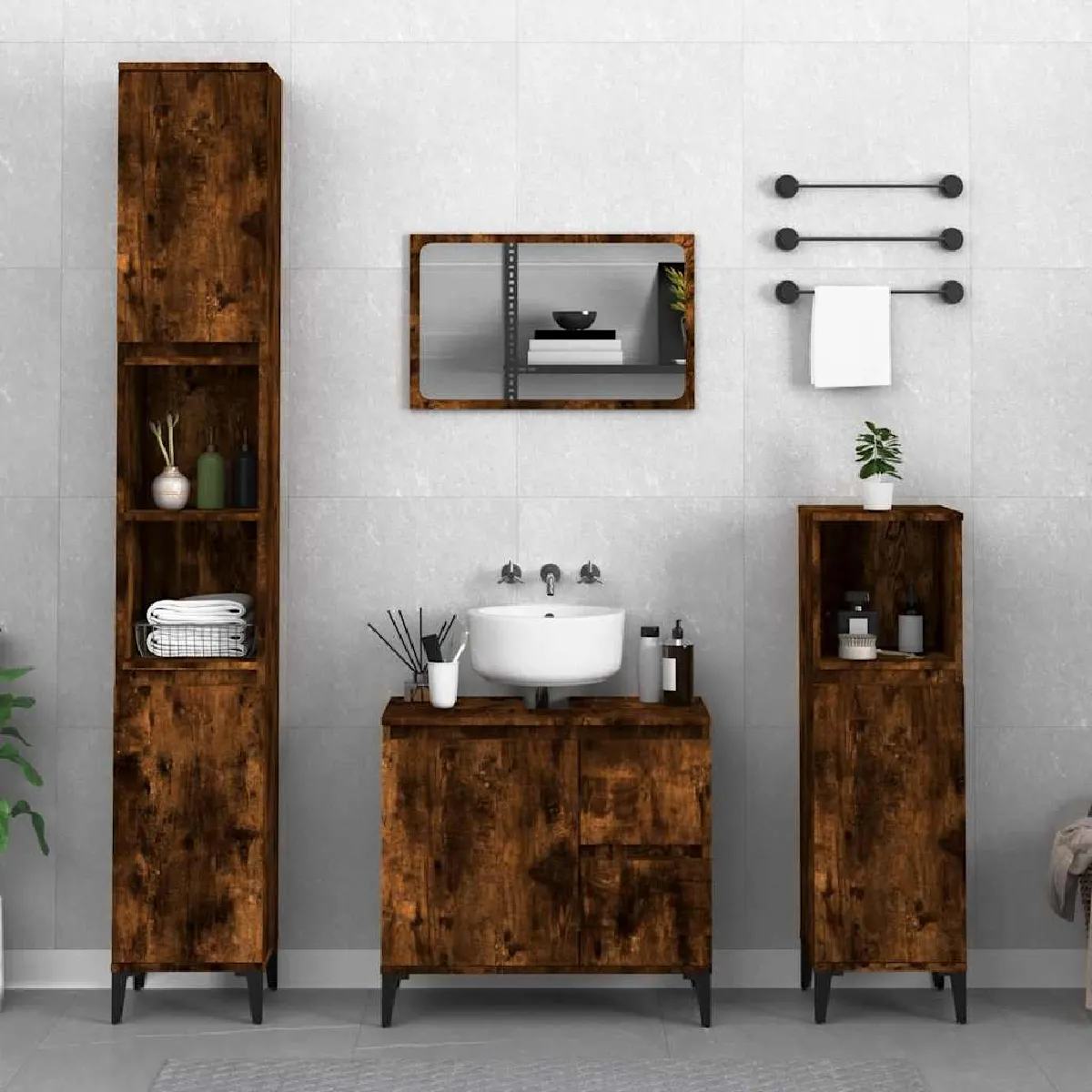 vidaXL Armoire de bain Chêne fumé - vue 2