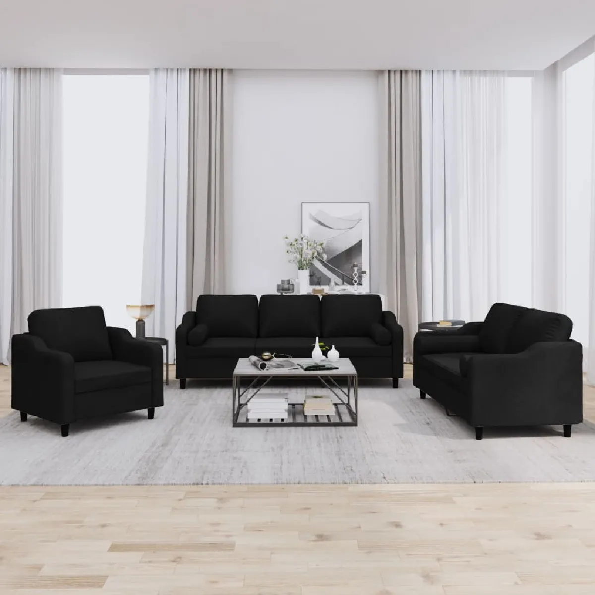 vidaXL Ensemble de Canapés avec Coussins 3 pcs Canapés avec Accoudoirs et Dossier Ensemble de Meubles Mobilier de Salon 3201686