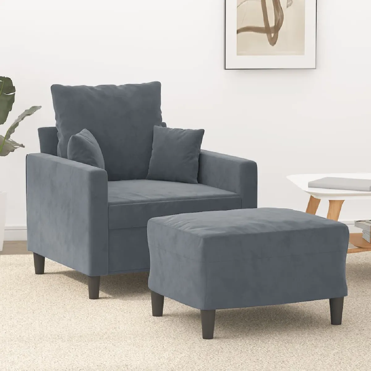 VIDAXL Fauteuil avec repose-pied - Gris foncé