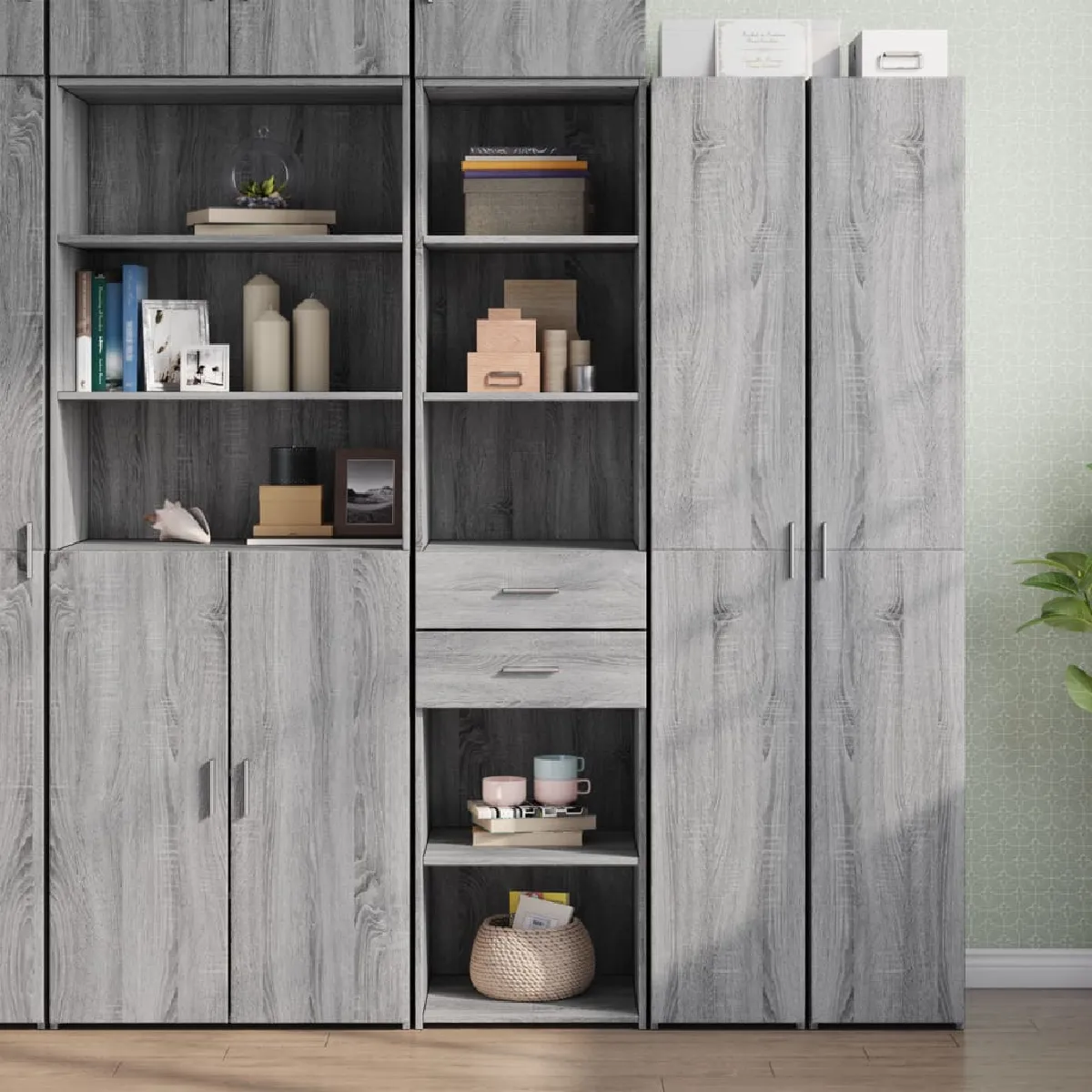 Non Communiqué Gris Buffet Haut Sonoma 45X42,5X185 Cm Bois D Ingénierie - Image 3