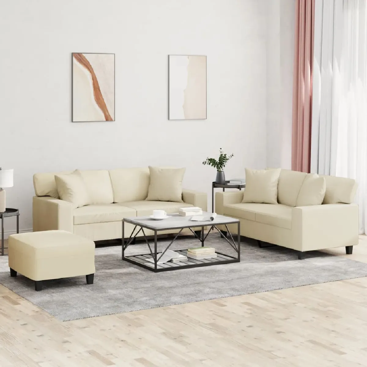 vidaXL - Ensemble de canapés 3 pièces - Similicuir - Crème - Image 3