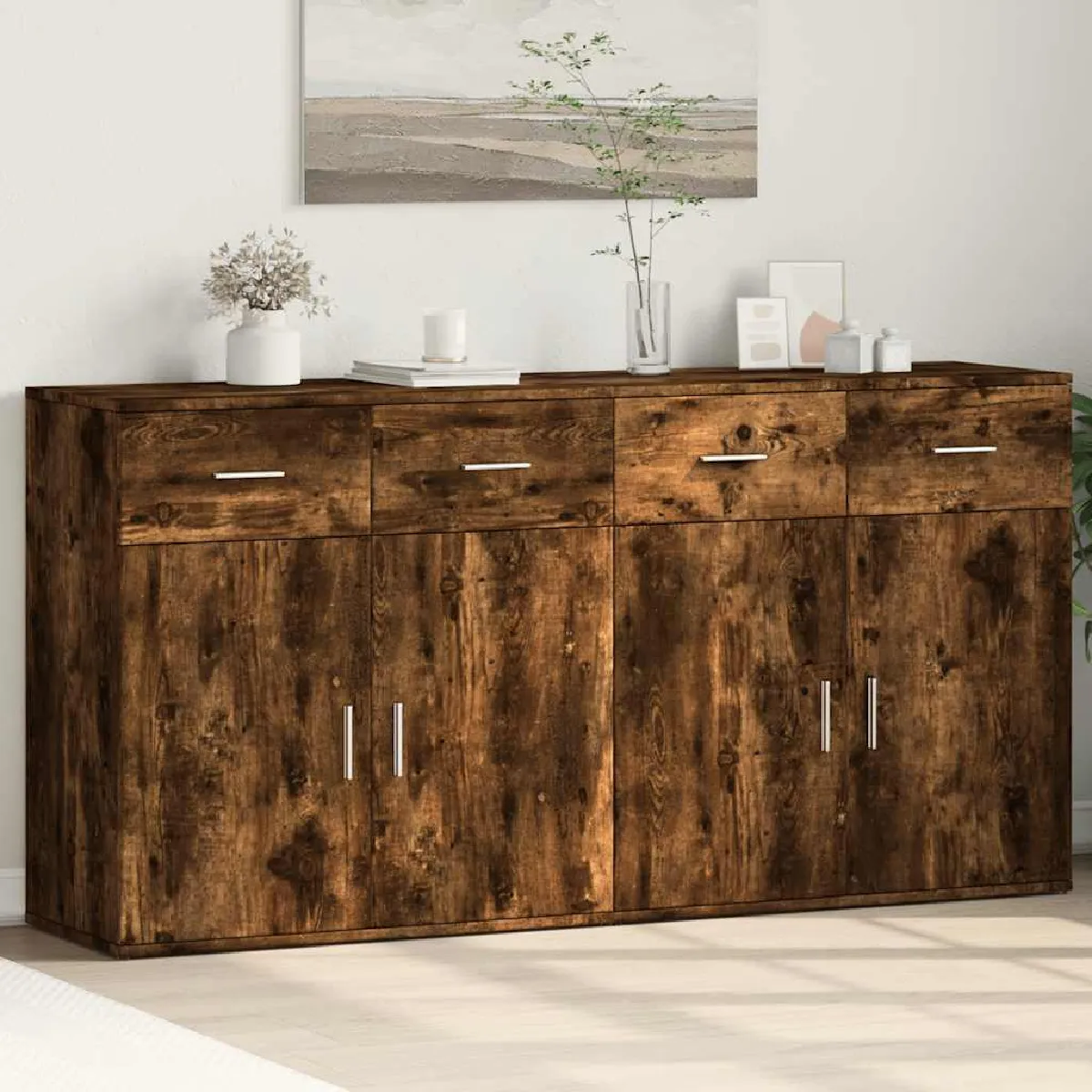 Non Communiqué Marron Vidaxl Buffets 2 Pcs Chêne Fumé 79X38x80 Cm Bois D'ingénierie 3276620 - Image 3