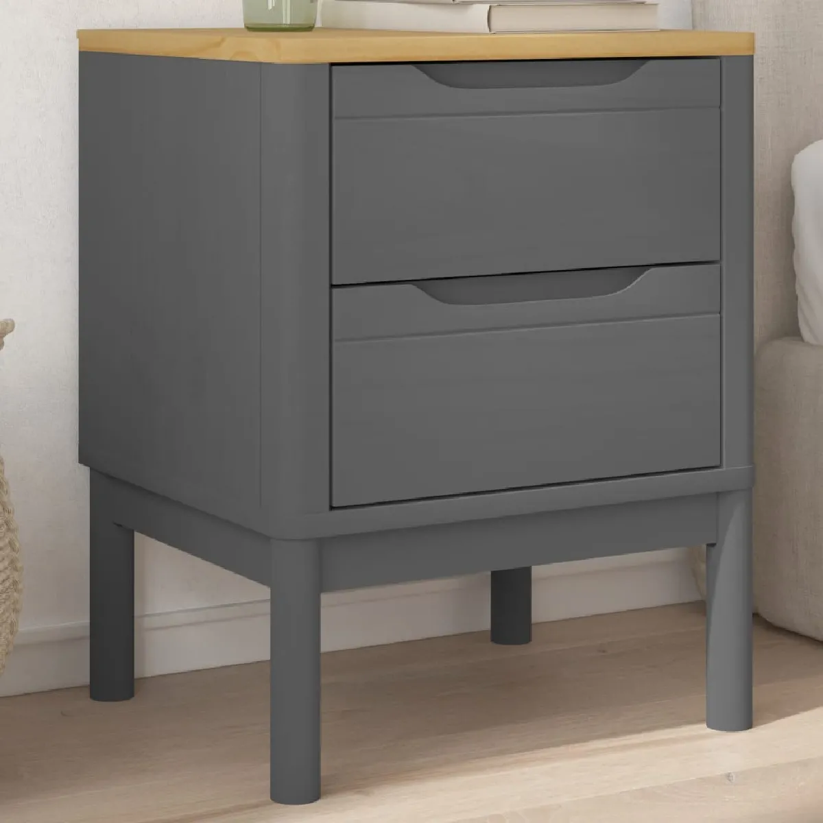 Non Communiqué Gris Vidaxl Table De Chevet 45X39x57 Cm Bois De Pin Massif, Table D'appoint, Armoire De Lit, Table De Lit, Table De Nuit, 374004 - Image 3