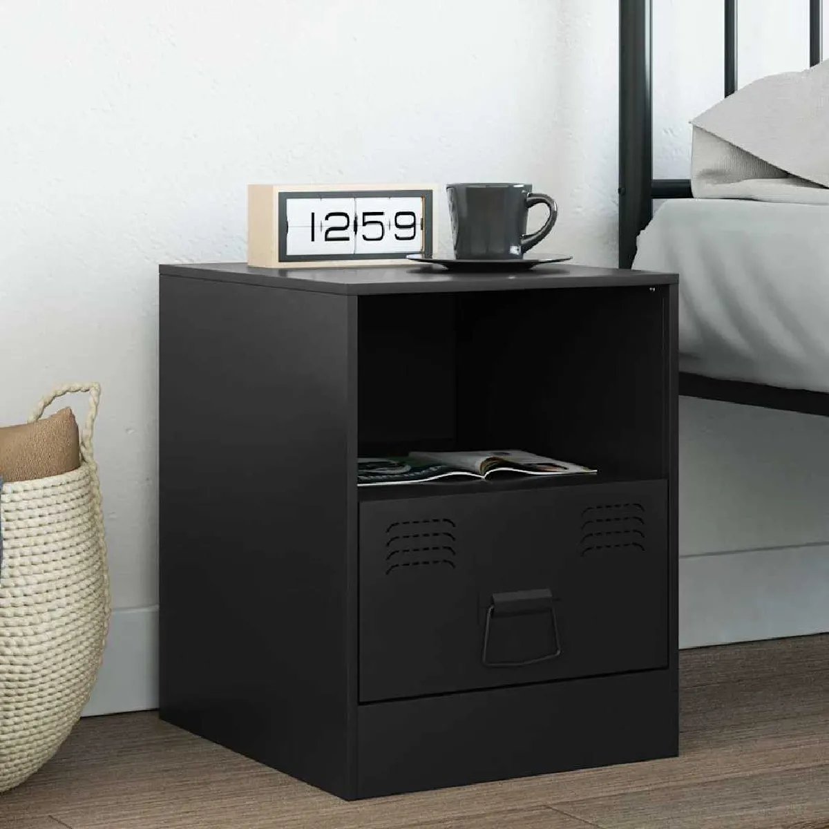 VIDAXL - Table de chevet - Acier - Noir - 34,5x39x44 cm - Image 2