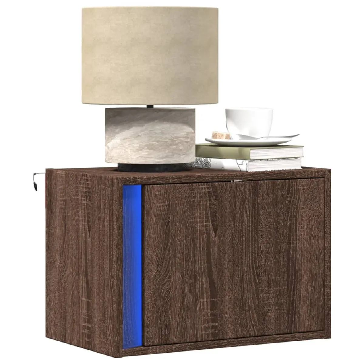 vidaXL Table de chevet murale avec LED chêne - vue 2