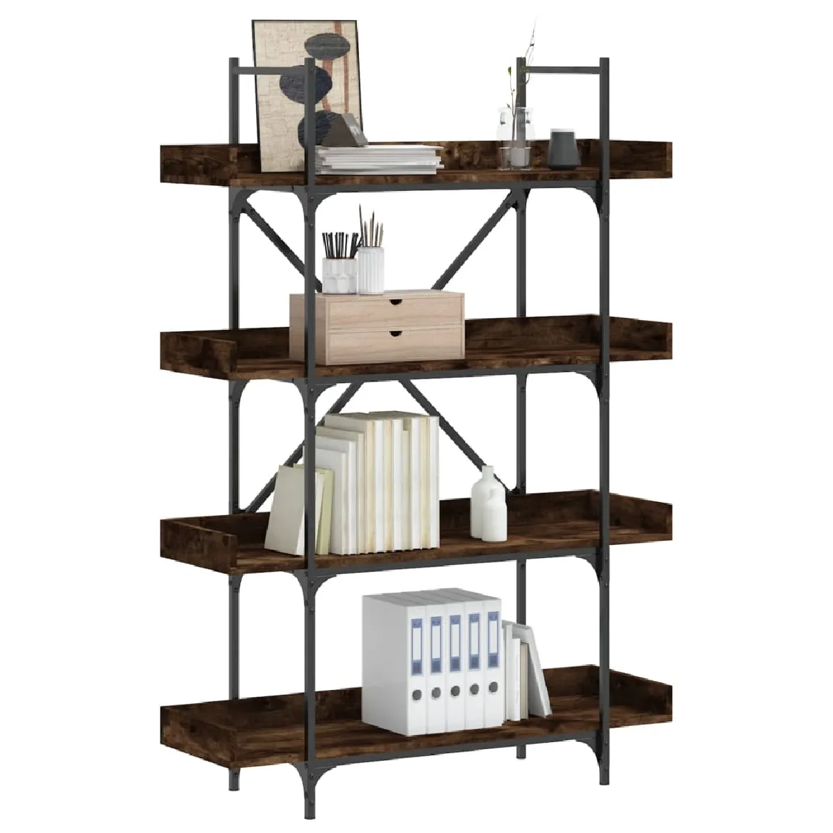 Vidaxl Bibliothèque 4 niveaux chêne fumé 100x33x145,5 cm bois d'ingénierie
