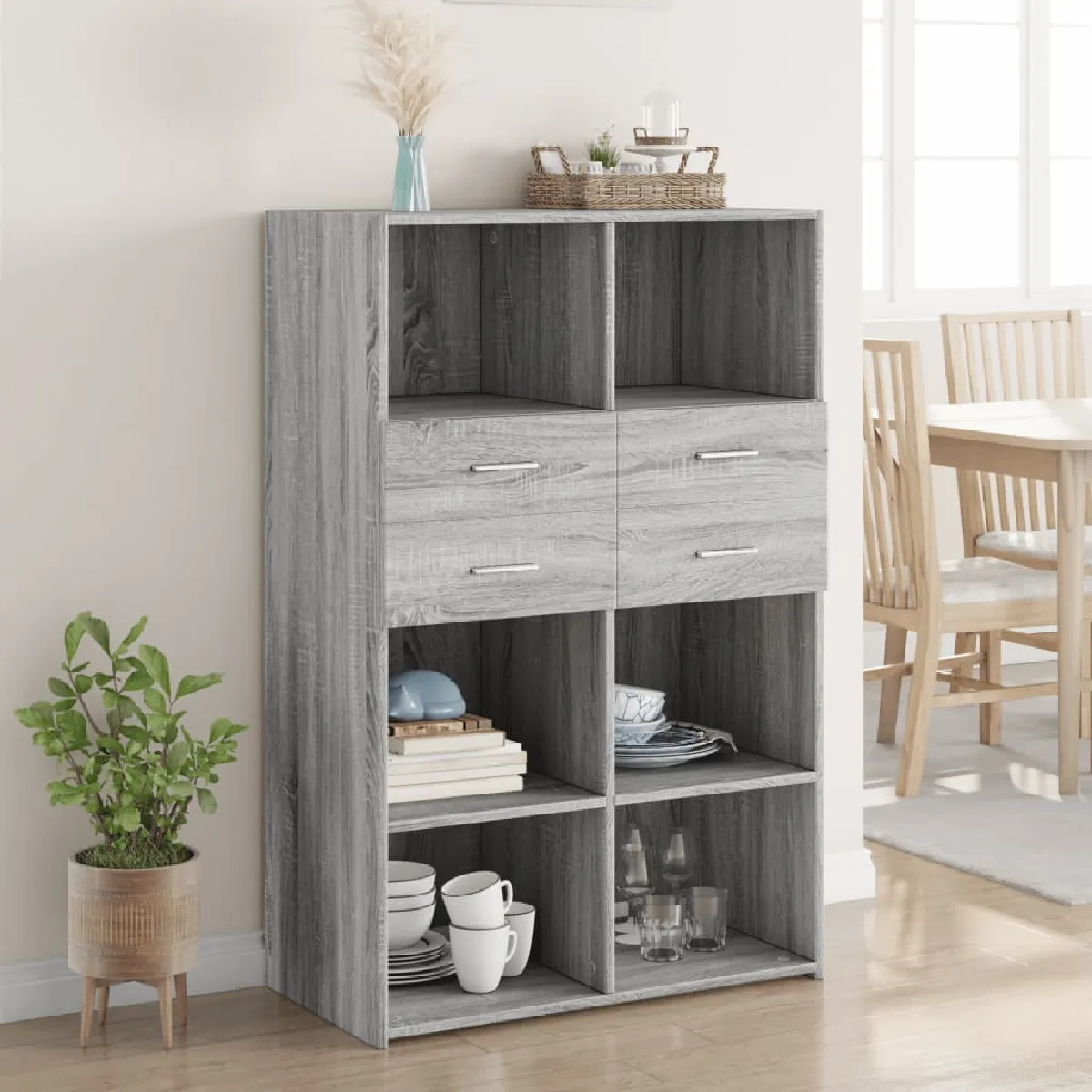 VIDAXL - Buffet Haut - 80x42,5x124 cm - Gris - Image 3