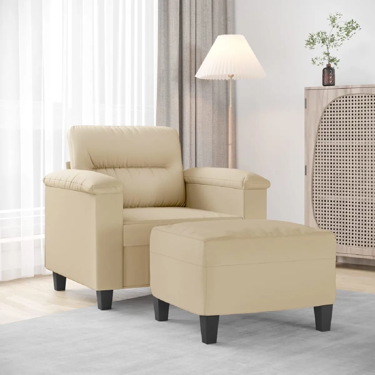 VidaXL Fauteuil avec repose pied Crème - vue 2