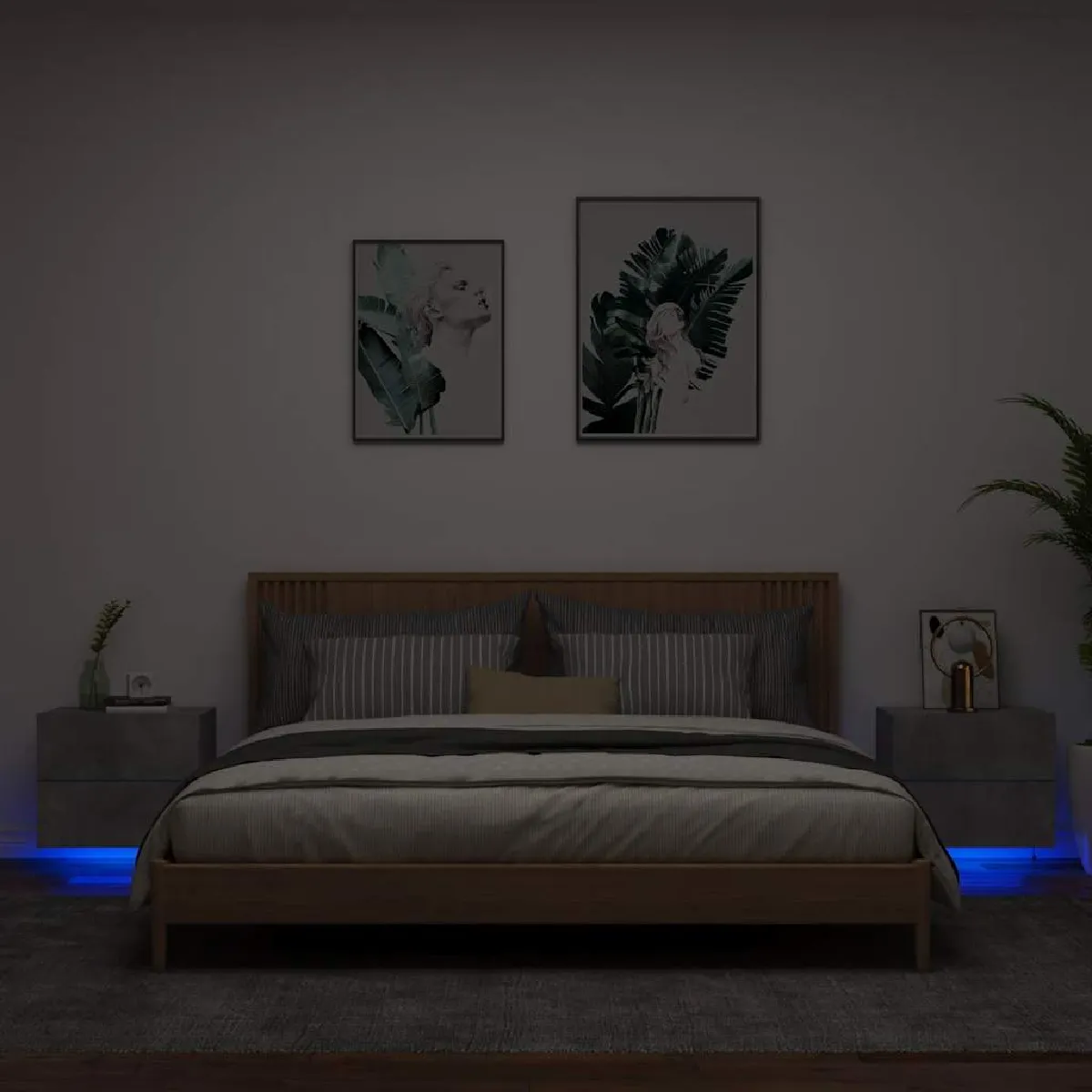 Non Communiqué Gris Vidaxl Tables De Chevet Murales Avec Lumières Led 2 Pcs, Armoires De Nuit, Tables De Nuit Chambre, Moderne, Béton Bois 836819 - Image 3