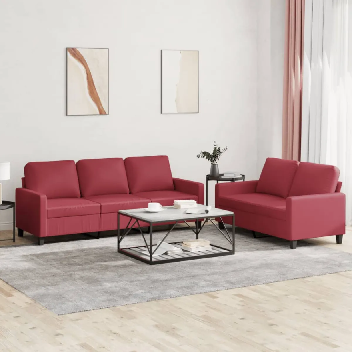 vidaXL Ensemble de canapés 2 pcs - Similicuir bordeaux