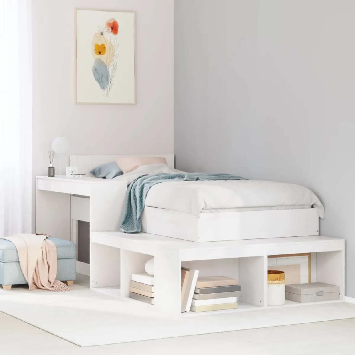 Vidaxl Blanc Table De Chevet Avec Bureau Bois De Pin Massif - Image 2