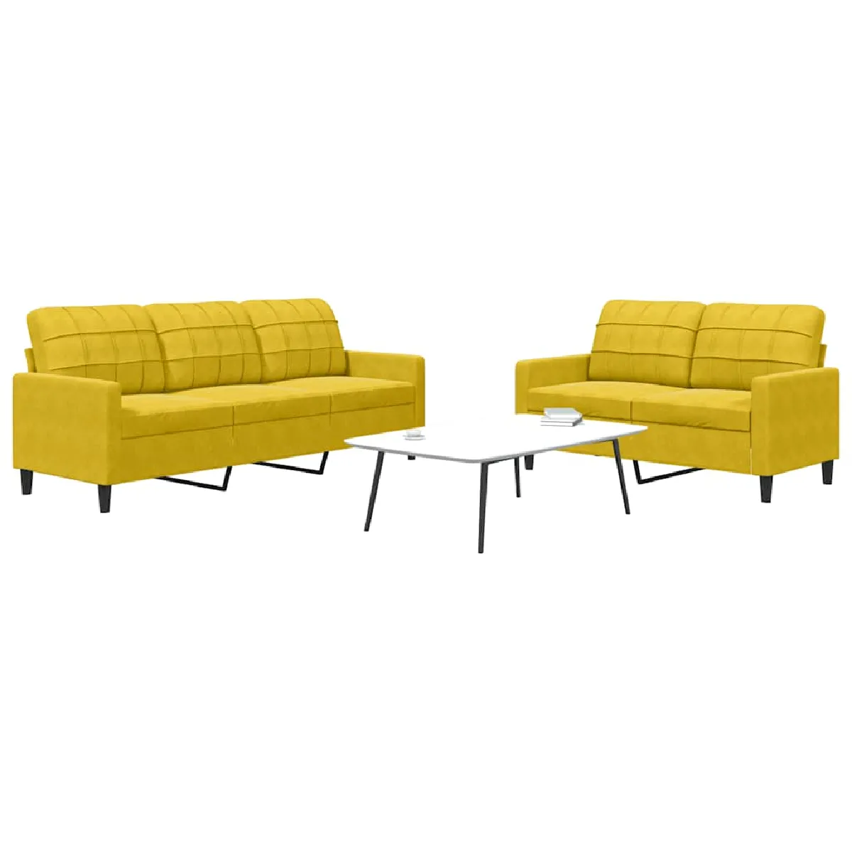Vidaxl Jaune Ensemble De Canapés 2 Pcs Avec Coussins Velours - Image 3