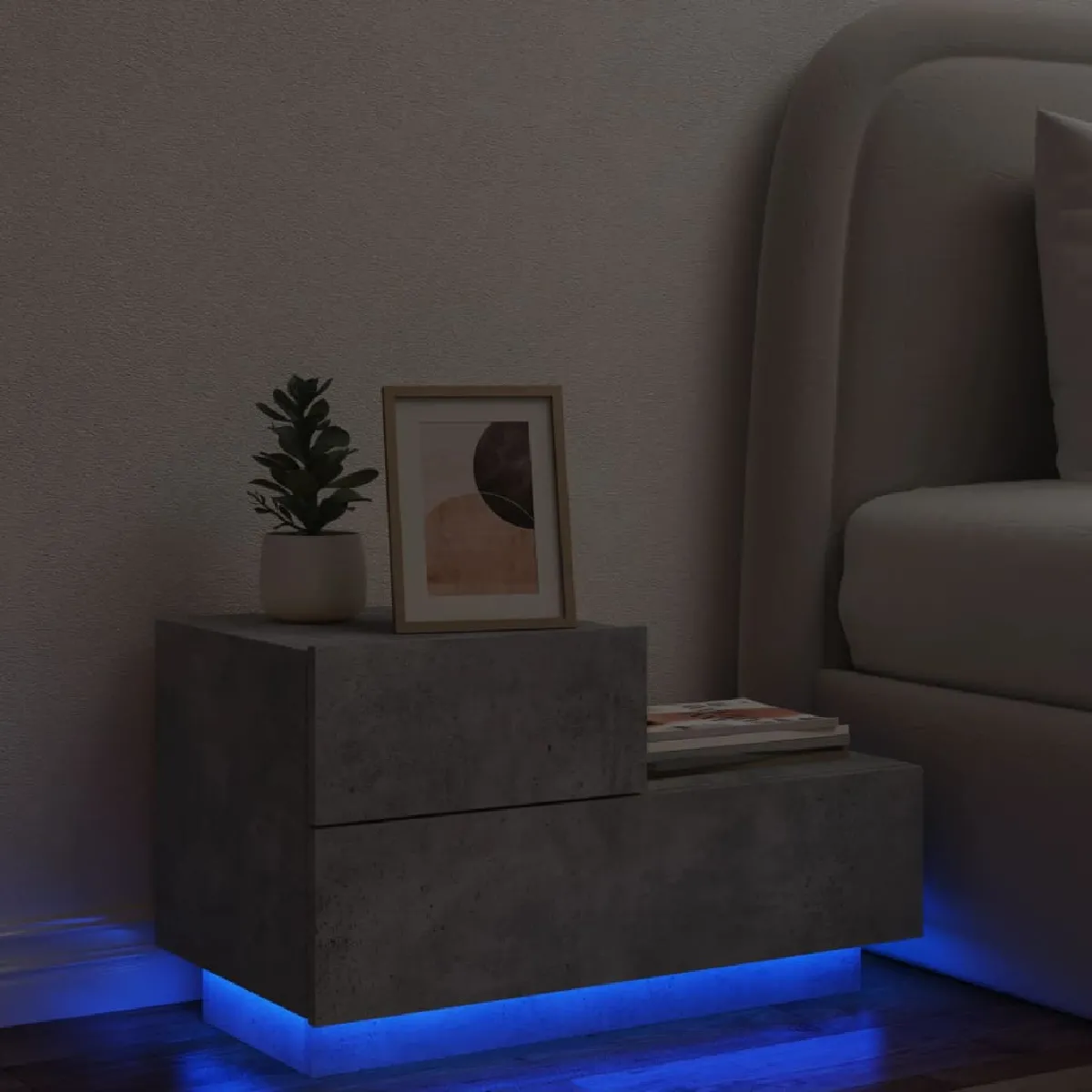 Non Communiqué Gris Vidaxl Table De Chevet Avec Lumières Led, Armoire De Nuit Avec Rangement, Table De Nuit Chambre, Moderne, Béton Bois 836780 - Image 3