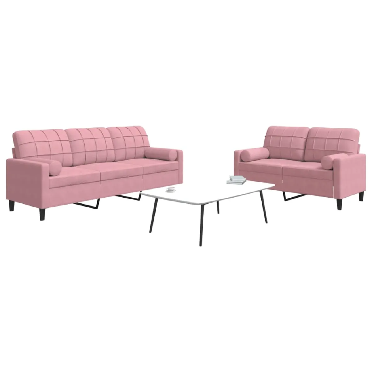 VIDAXL - Canapé Droit - Velours - Rose - Set de 2 - Image 3