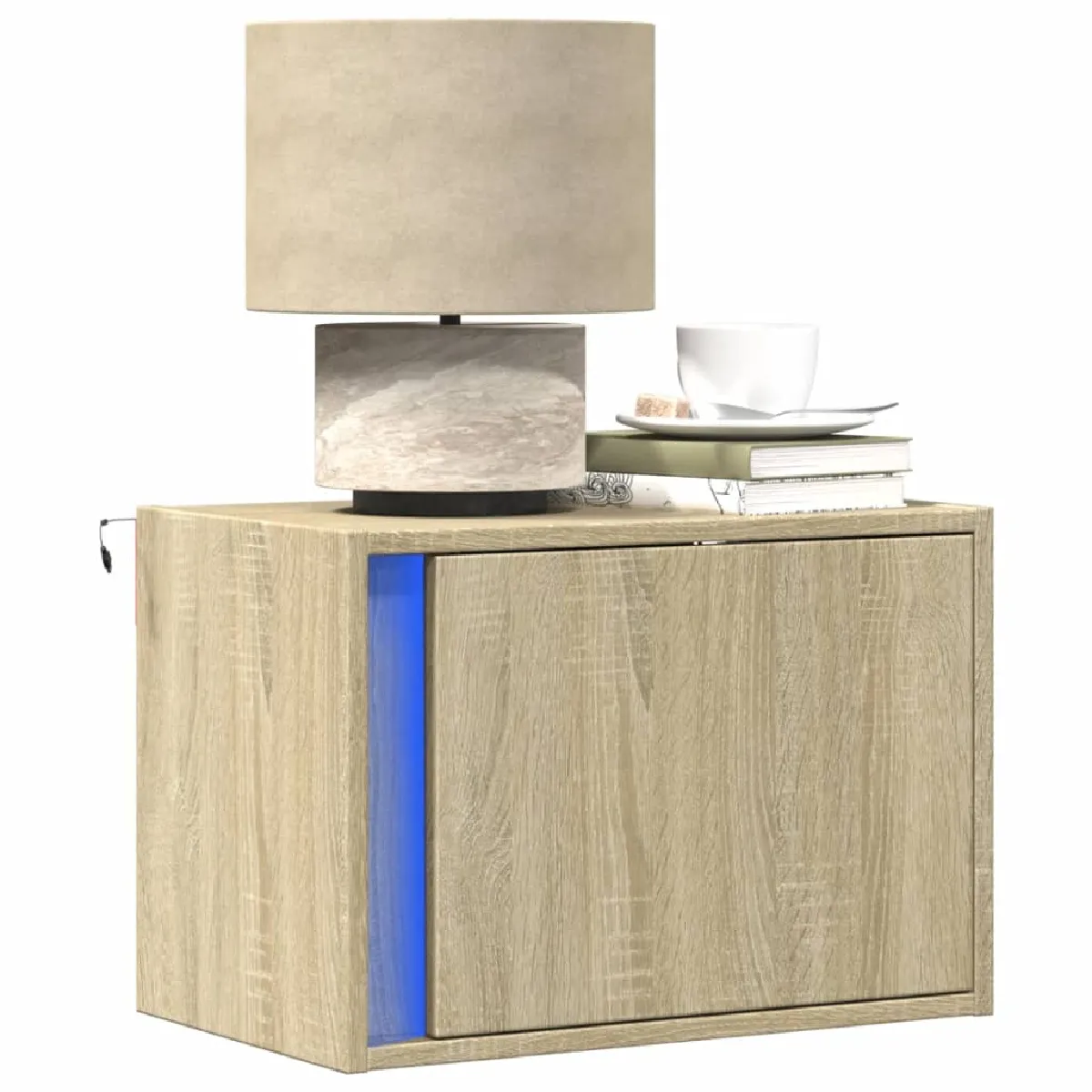 Non Communiqué Marron Vidaxl Tables De Chevet Murales Avec Lumières Led 2 Pcs Chêne Sonoma, Table De Chevet Flottante, Support De Téléphone, Table 852094 - Image 2
