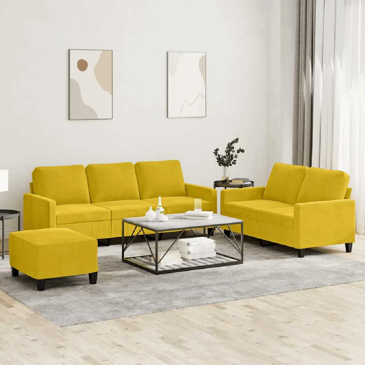 Vidaxl Jaune Canapés Ensemble Velours